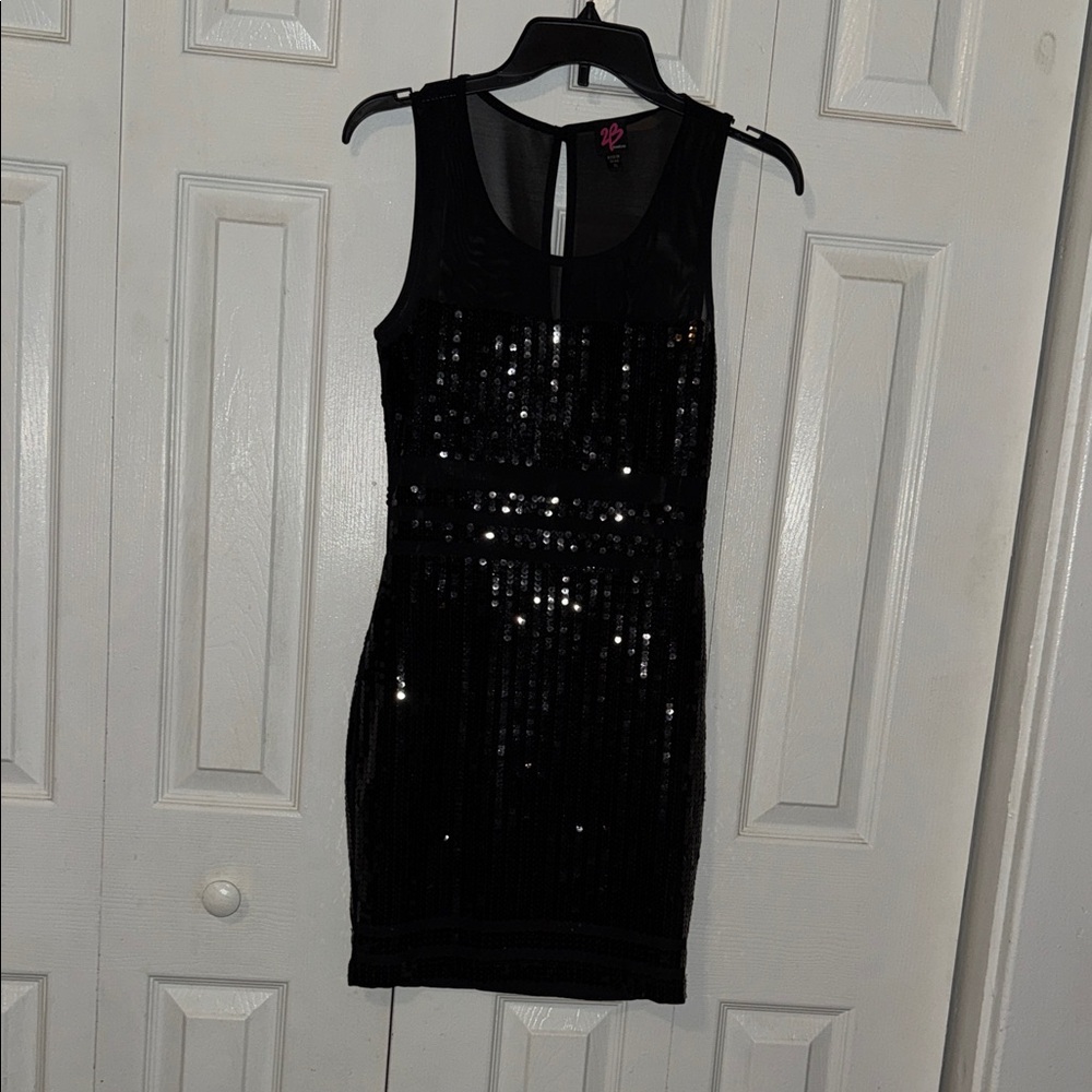 2B Bebe Black Sequin Sleeveless Mini Dress